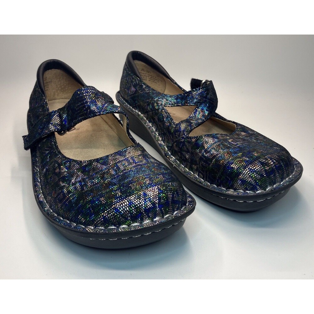 Womens Alegria Paloma Mary Jane Shoes Metallic Iridescent Pattern Sz 37 (US 7)